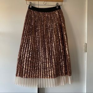 Topshop Rose gold sequin pleated midi skirt